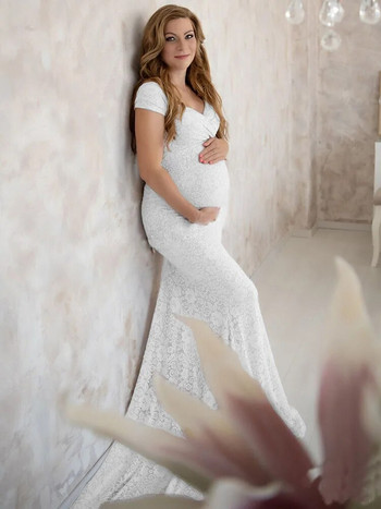 Κομψά δαντελένια φορέματα εγκυμοσύνης για φωτογραφικό φόρεμα για πάρτι εγκυμοσύνης με κοντό μανίκι φόρεμα εγκυμοσύνης μακρύ φόρεμα για baby shower