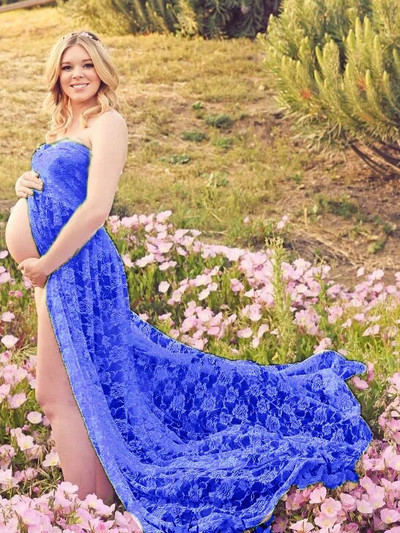 Elegantne čipkaste trudničke haljine za fotografiranje, haljina s otvorenim ramenima i kratkim rukavima za trudničke zabave, duga haljina za trudnice za Baby Shower