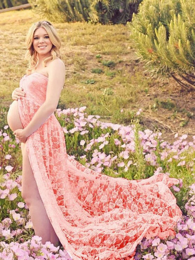 Elegantne čipkaste trudničke haljine za fotografiranje, haljina s otvorenim ramenima i kratkim rukavima za trudničke zabave, duga haljina za trudnice za Baby Shower