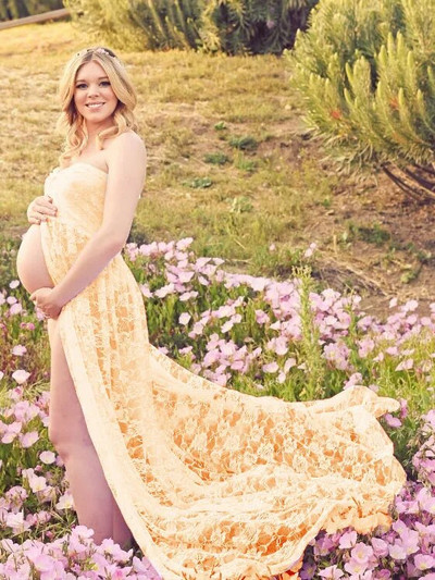 Elegantne čipkaste trudničke haljine za fotografiranje, haljina s otvorenim ramenima i kratkim rukavima za trudničke zabave, duga haljina za trudnice za Baby Shower