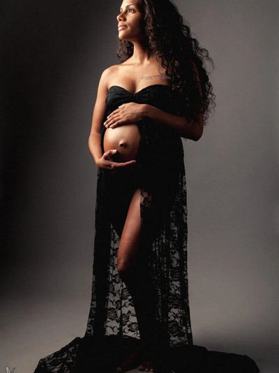 Elegantne čipkaste trudničke haljine za fotografiranje, haljina s otvorenim ramenima i kratkim rukavima za trudničke zabave, duga haljina za trudnice za Baby Shower