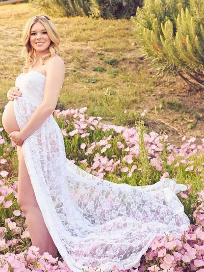 Elegantne čipkaste trudničke haljine za fotografiranje, haljina s otvorenim ramenima i kratkim rukavima za trudničke zabave, duga haljina za trudnice za Baby Shower