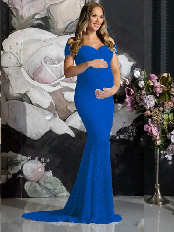 Elegantne čipkaste trudničke haljine za fotografiranje, haljina s otvorenim ramenima i kratkim rukavima za trudničke zabave, duga haljina za trudnice za Baby Shower