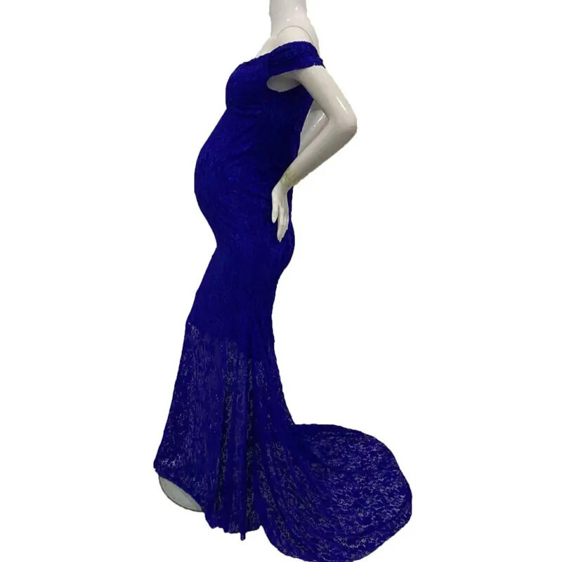 Elegantne čipkaste trudničke haljine za fotografiranje, haljina s otvorenim ramenima i kratkim rukavima za trudničke zabave, duga haljina za trudnice za Baby Shower