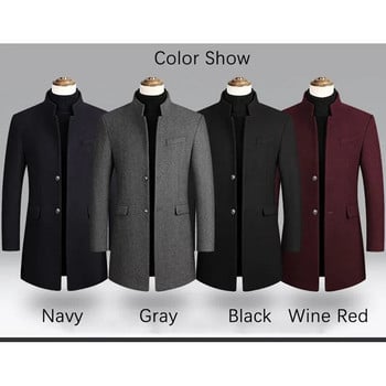 BROWON Brand Business Casual Trench Coat Мъжки китайски стил Едноцветно зимно палто Мъжки 2023 Есенно и зимно вълнено палто за мъже