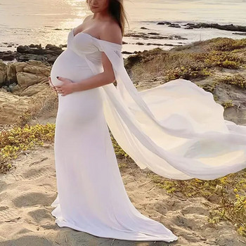 Елегантна рокля за бременни Шифонени рокли с ръкави с наметало за фотосесия Макси рокля за бременни от плат за снимки за бебешко парти