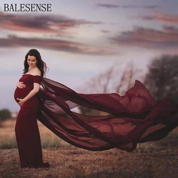 Κομψή φόρεμα εγκυμοσύνης Chiffon Flare Cape μανίκια φορέματα για φωτογράφιση Maxi υφασμάτινο φόρεμα εγκυμοσύνης φωτογραφίας για ντους μωρών