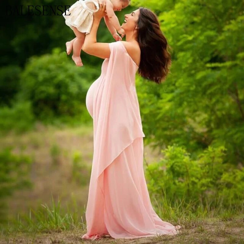 Κομψή φόρεμα εγκυμοσύνης Chiffon Flare Cape μανίκια φορέματα για φωτογράφιση Maxi υφασμάτινο φόρεμα εγκυμοσύνης φωτογραφίας για ντους μωρών