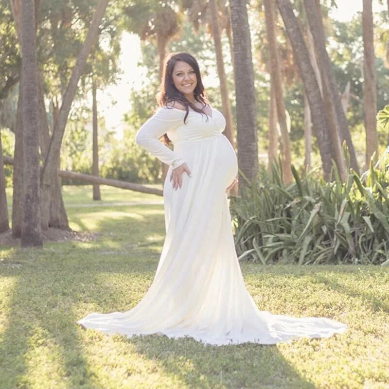Rasedate õlgadeta kleit beebiõhtul fotorekvisiitide kleit rasedatele naiste pikkade varrukatega maxi raseduskleit fotosessiooniks