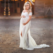 Eest lõhestatud rasedakleidid Fotosessioon õlgadeta rasedatele kleidid Rasedusfotograafia Maxi hommikumantlid pildistamiseks