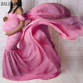 Grūtnieču kleitas fotogrāfijām Vasaras Grūtniecības mežģīnes Šifons Seksīga pie pleciem fotografēšanas kleita Grūtniecēm Dušas Maxi Kleita