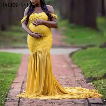Рокли за бременни за снимки Лятна бременна дантела от шифон Секси рокля за снимки с отворени рамене Макси рокля за бременни