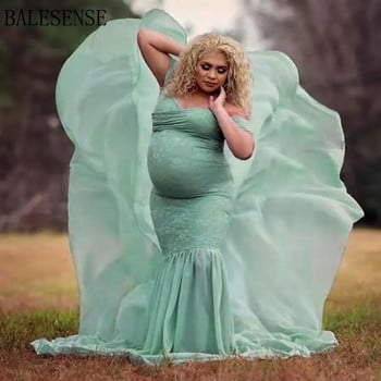Φόρεμα εγκυμοσύνης για φωτογραφία Καλοκαιρινό σιφόν με δαντέλα εγκυμοσύνης Σέξι φόρεμα φωτογραφίας ώμου Έγκυος μάξι φόρεμα για μωρά