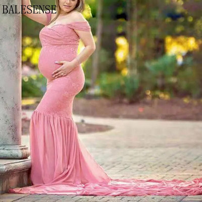 Grūtnieču kleitas fotogrāfijām Vasaras Grūtniecības mežģīnes Šifons Seksīga pie pleciem fotografēšanas kleita Grūtniecēm Dušas Maxi Kleita