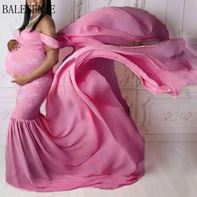 Grūtnieču kleitas fotogrāfijām Vasaras Grūtniecības mežģīnes Šifons Seksīga pie pleciem fotografēšanas kleita Grūtniecēm Dušas Maxi Kleita