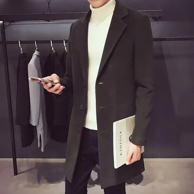 Καμπαρντίνες για Ανδρικά Πανωφόρια Μάλλινα Μείγματα Business Trench Μακριά Μπουφάν Ανδρικό Πανωφόρι Leisure Ανδρική Εφαρμογή Παλτό Μπουφάν 5XL