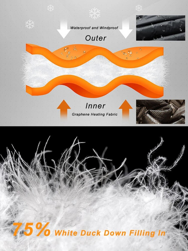 2023 Νέο ανδρικό πουπουλένιο καπέλο χειμωνιάτικο αποσπώμενο καπέλο λευκής πάπιας με επένδυση από γραφένιο με θέρμανση 8XL