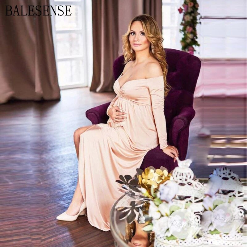 Pikkade varrukatega lõhestatud rasedakleidid fotosessiooniks Elegantne Baby Shower V kaelus Maxi Rasedusfotograafia kleidid Rasedatele