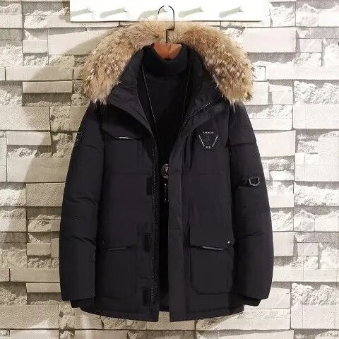 Ανδρικό κρύο παλτό εξωτερικού χώρου για χειμερινά ρούχα εργασίας με λευκή πάπια πουπουλένια μπουφάν Κοντά πουπουλένια μπουφάν Μακρύ μοτίβο εντατικοποίησης με πούπουλα Ανδρικά