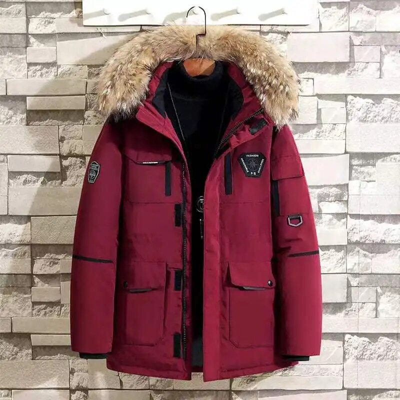 Ανδρικό κρύο παλτό εξωτερικού χώρου για χειμερινά ρούχα εργασίας με λευκή πάπια πουπουλένια μπουφάν Κοντά πουπουλένια μπουφάν Μακρύ μοτίβο εντατικοποίησης με πούπουλα Ανδρικά