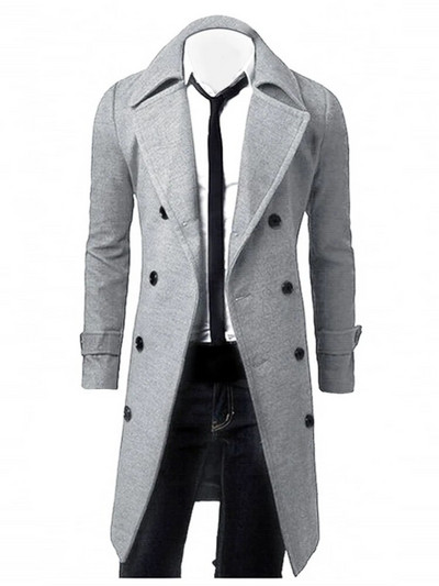 Vyriškas dvieilis vėjui nepralaidus medvilninis paltas, sumaišytas ilgas vilnonis, plonas, vientisos spalvos aukštos kokybės verslo paltas
