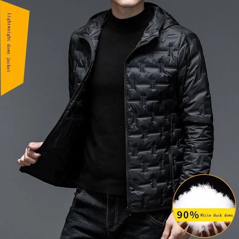 Ελαφρύ ζεστό ανδρικό πουπουλένιο μπουφάν με κουκούλα κοντό 90 λευκό πουπουλένιο μπουφάν μονόχρωμο Ανδρική μόδα νέο φθινόπωρο/χειμώνα