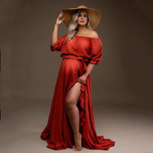 Boho Rust Cotton Nėščiųjų fotosesijos ilga suknelė Bohemian Cotton 2 in 1 Nėščiosios fotografijos suknelė