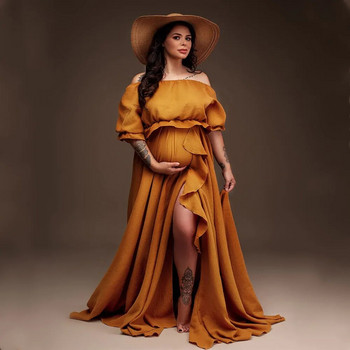 Boho Rust Cotton Photoshoot Maternity Μακρύ Φόρεμα Bohemian Cotton 2 σε 1 Φόρεμα φωτογραφίας εγκυμοσύνης