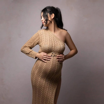 Πλεκτά πλεκτά μητρικής λήψης μακριά φορέματα Φόρεμα με δαντέλα Φόρεμα εγκυμοσύνης με σκίσιμο ελαστικό