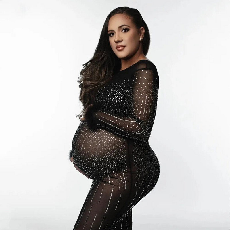 Rasedate kleit peoks Seksikas läikiv jumalanna pikk kleit Kuum, fikseeritud kivikivist raseda naise kleit fotosessioonide rekvisiidiks