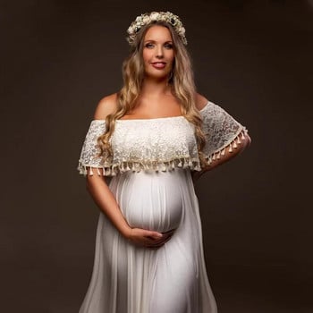 Бохо рокли за бременни Бохемски дълги рокли с дантелени пискюли за бременни