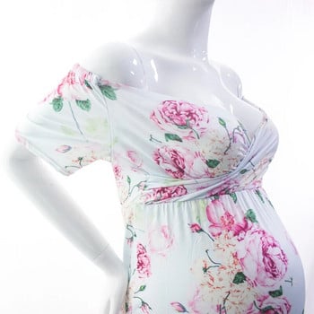 Дълга рокля за бременни за бременни с разтеглив принт с боди с русалка и фотосесия за бременни