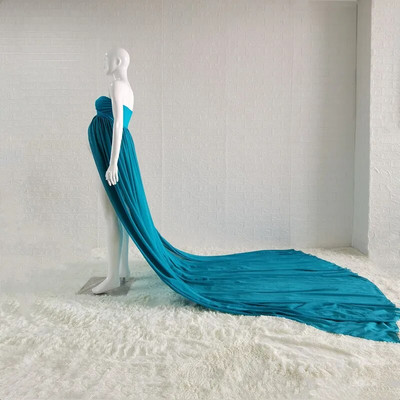 Chiffon Long Train Photography Maternity Props Στολή με σχισμή εμπρός ελαστικό έξω από τους ώμους Φωτογράφηση εγκυμοσύνης Μακρύ φόρεμα