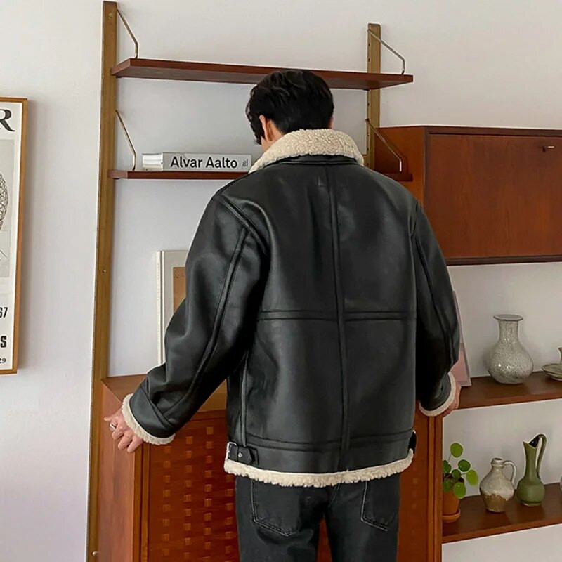 IEFB vīriešu jēra kažokādas viengabala If kažokādas PU ādas jaka raibs rudens ziemas plīša kažokādas tendences rāvējslēdzējs īss mētelis vīriešiem 9Y4777