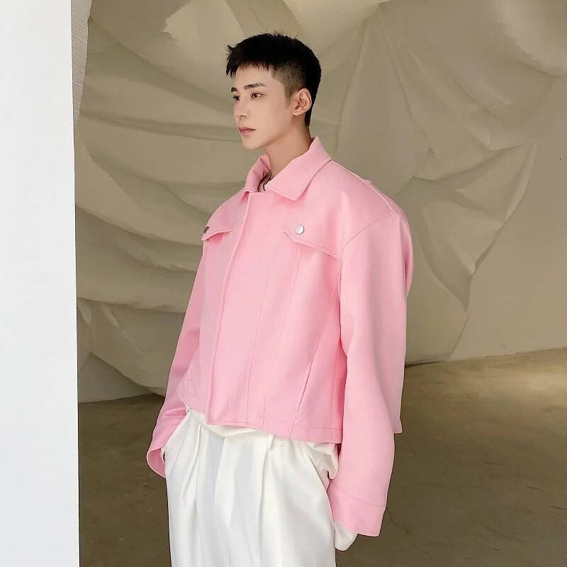 IEFB Muška odjeća Ružičasto plava jakna 2023. Novi široki kratki kaput s dugim rukavima na revere Jesen Zima Prevelika radna odjeća 9D074