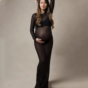 Прозрачни мрежести рокли за снимки за бременни с цял ръкав Дълга рокля за фотосесия с лодка