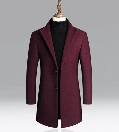Vienkāršs modes vīriešu vilnas mētelis rudens un ziemas džentlmeņu mētelis, biezināts vīriešu apģērbs vienkrāsains biznesa žakete