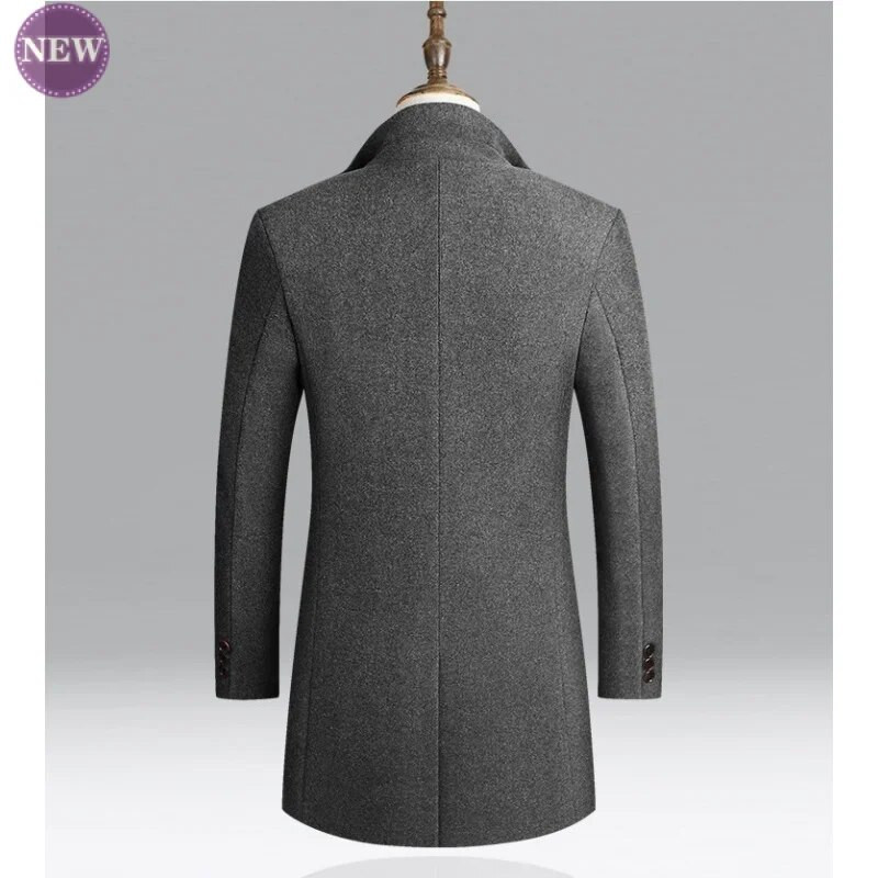 Vienkāršs modes vīriešu vilnas mētelis rudens un ziemas džentlmeņu mētelis, biezināts vīriešu apģērbs vienkrāsains biznesa žakete