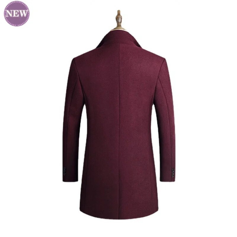 Vienkāršs modes vīriešu vilnas mētelis rudens un ziemas džentlmeņu mētelis, biezināts vīriešu apģērbs vienkrāsains biznesa žakete