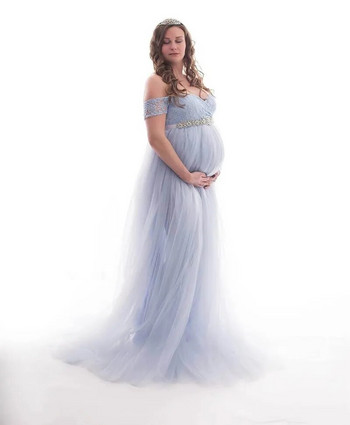 2020 Рокля за бременни от тюл за фотосесия Бременност Дълга рокля от тюл за фотография Рокли за бебешки душове Фотография за бременни