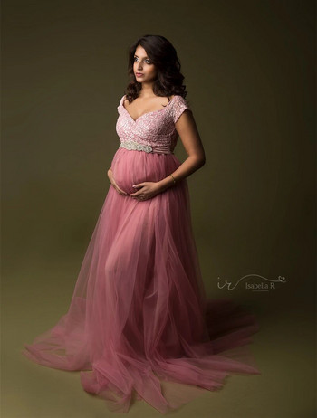 2020 Рокля за бременни от тюл за фотосесия Бременност Дълга рокля от тюл за фотография Рокли за бебешки душове Фотография за бременни