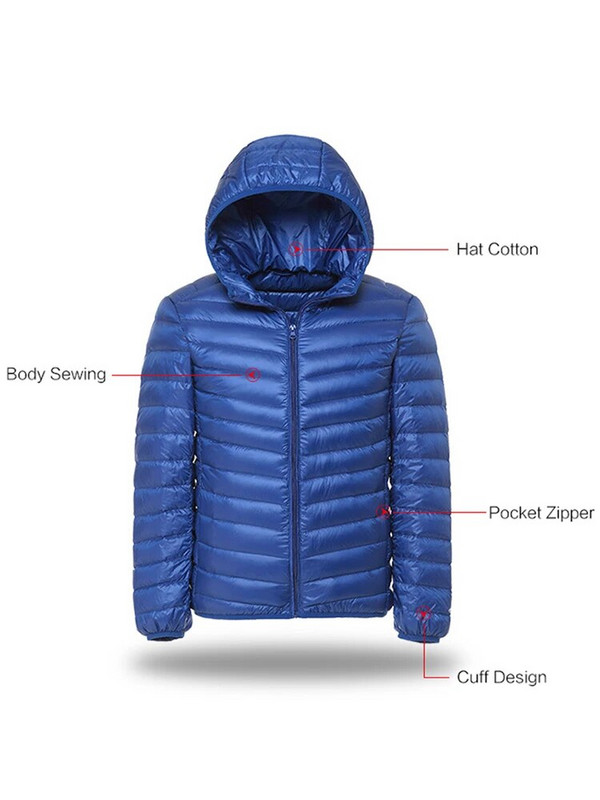 Vomint hot sale vīriešu modes silts dūnu mētelis jaka plāns ar kapuci Rudens ziemas jaka brīvajam laikam plāna spalvu jaka vīriešu mētelis