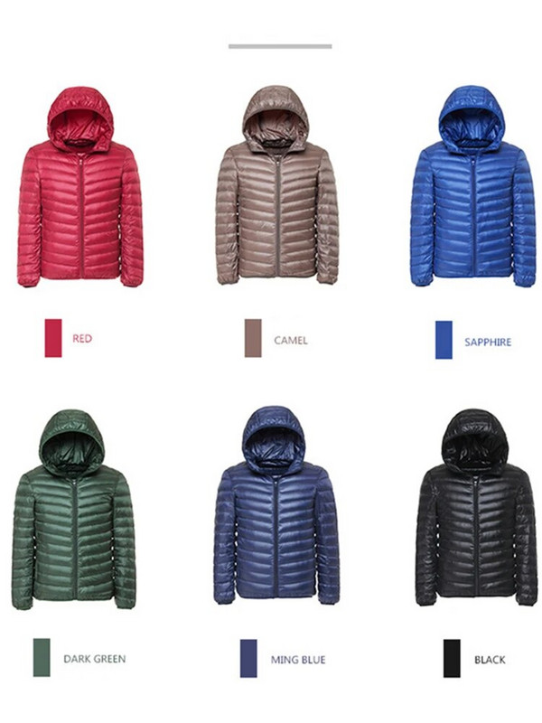 Vomint hot sale vīriešu modes silts dūnu mētelis jaka plāns ar kapuci Rudens ziemas jaka brīvajam laikam plāna spalvu jaka vīriešu mētelis