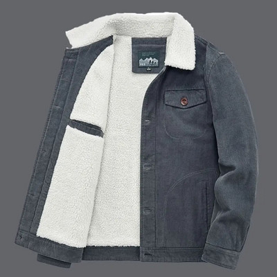 Augstas kvalitātes 2023. gada jaka vīriešu ziemas plīša jaka velveta darba apģērbs ikdienas biezināta īsa vienkrāsaina kokvilnas jaka