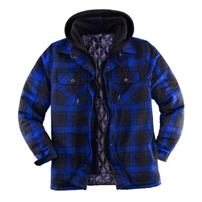 Ανδρικό χειμωνιάτικο μπουφάν καρό στάμπα με κουκούλα με φερμουάρ Κλείσιμο Χαλαρό παχύρρευστο ψεύτικο ανδρικό παλτό μεσαίου μήκους δύο τεμαχίων