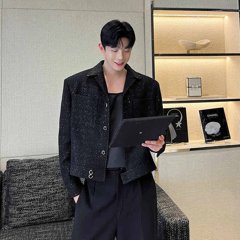 Ανδρικό κοντό σακάκι NOYMEI Temperament All-match Sqeuins φθινόπωρο Χειμώνας 2024 Νέο μοντέρνο κορεάτικο κοστούμι με μαύρο πέτο σακάκι WA2626