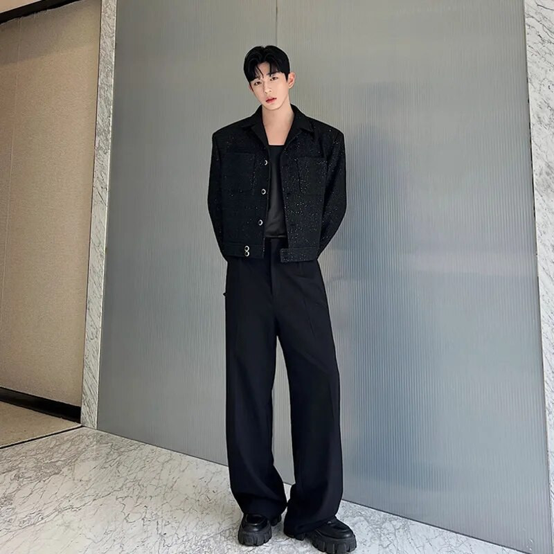 Ανδρικό κοντό σακάκι NOYMEI Temperament All-match Sqeuins φθινόπωρο Χειμώνας 2024 Νέο μοντέρνο κορεάτικο κοστούμι με μαύρο πέτο σακάκι WA2626