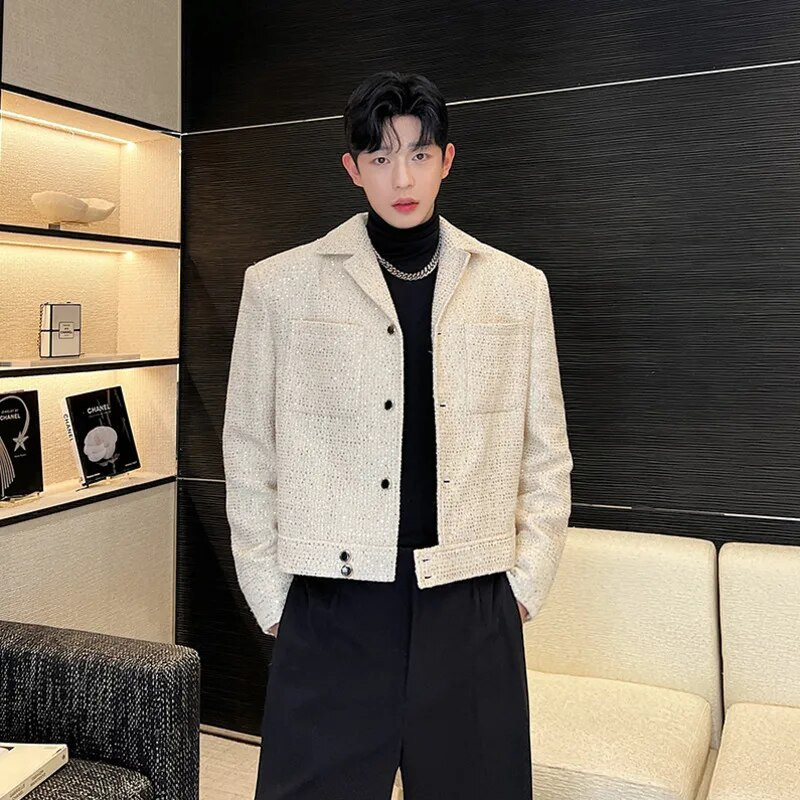 Ανδρικό κοντό σακάκι NOYMEI Temperament All-match Sqeuins φθινόπωρο Χειμώνας 2024 Νέο μοντέρνο κορεάτικο κοστούμι με μαύρο πέτο σακάκι WA2626