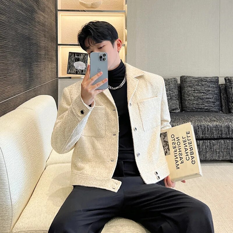 Ανδρικό κοντό σακάκι NOYMEI Temperament All-match Sqeuins φθινόπωρο Χειμώνας 2024 Νέο μοντέρνο κορεάτικο κοστούμι με μαύρο πέτο σακάκι WA2626