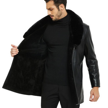 Προσφορά χαμηλή τιμή Χειμερινό μακρύ αποσπώμενο μεγάλο γιακά με γούνα Δερμάτινο μπουφάν Ανδρικό δερμάτινο μπουφάν Faux Fur Παχύ πολύ ζεστό παλτό